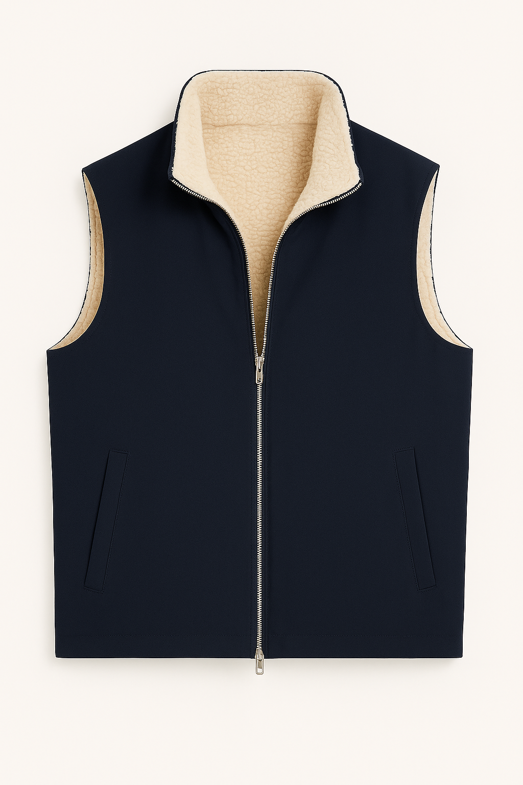 Reversible Wool Bodywarmer - Blue & Beige